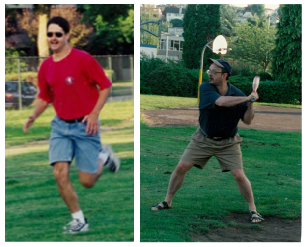 Bill Dye and Dave Jiles battling it out on the baseball field – 2000s.