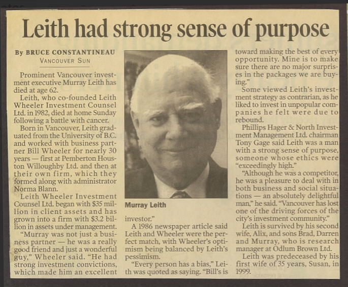 Murray Leith obituary – 2003.